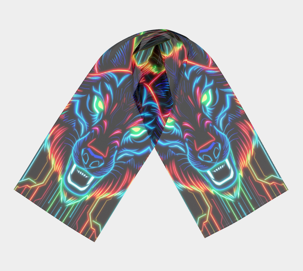 Neon Spirit Animal Wolf Long Shawl by Bazaar Design Style