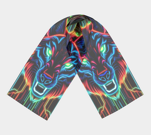 Neon Spirit Animal Wolf Long Shawl by Bazaar Design Style