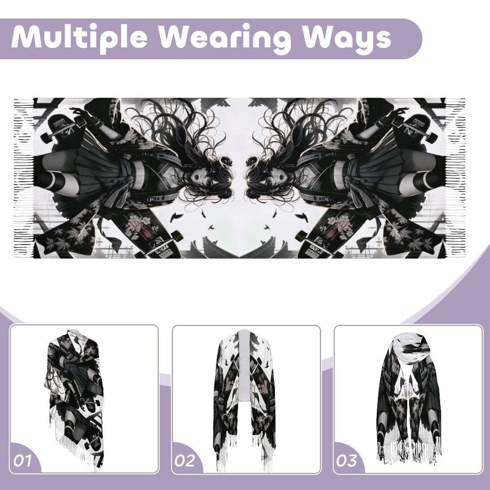 Anime Pin-Up Girl Longboard Pashmina by Bazaar Design Style