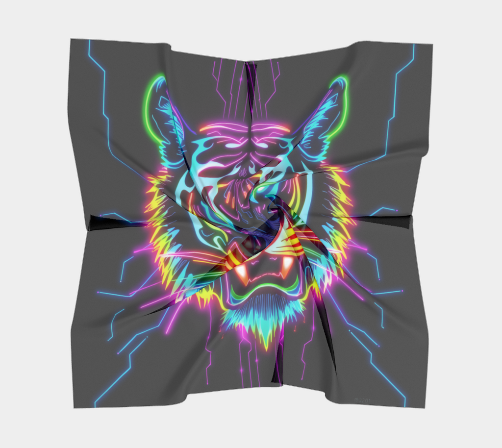 Neon Spirit Animal Tiger Square Shawl by Bazaar Design Style