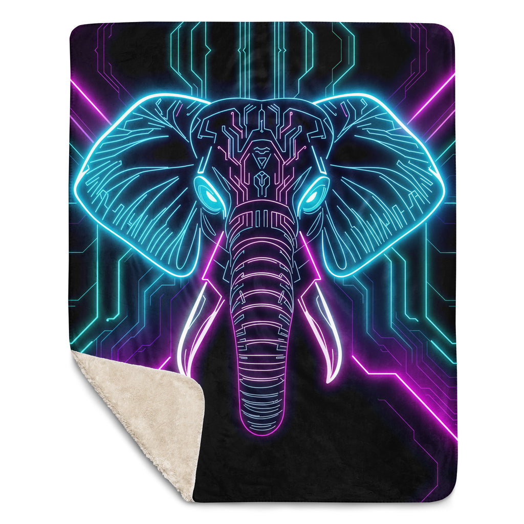 Neon Spirit Animal Elephant Sherpa Blanket by Bazaar Design Style