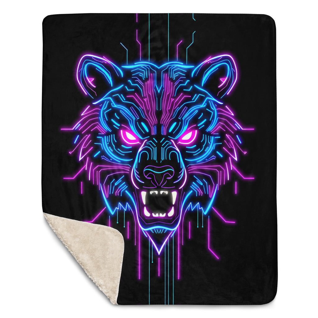 Neon Spirit Animal Bear Sherpa Blanket by Bazaar Design Style