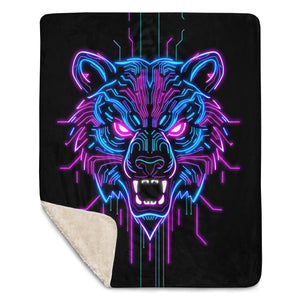 Neon Spirit Animal Bear Sherpa Blanket by Bazaar Design Style